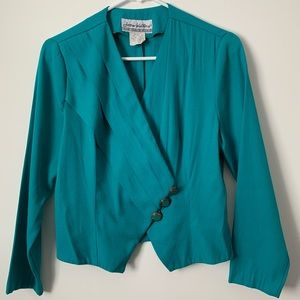 Vintage Joan Walters Turquoise Cross Button Long Sleeve Waistcoat Top